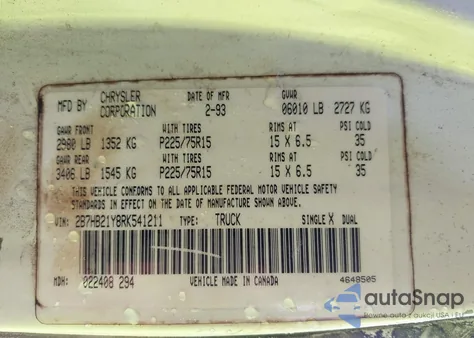 1994 Dodge Ram Van B250 from USA, damaged, VIN 2B7HB21Y8RK541211